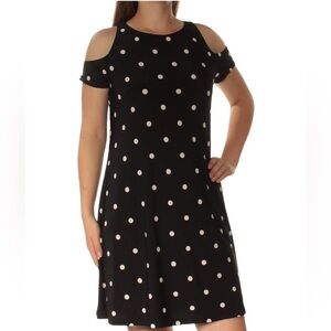 Lauren Ralph Lauren Polka Dot Dress Cold Shoulder Black White Fit & Flare Size 4